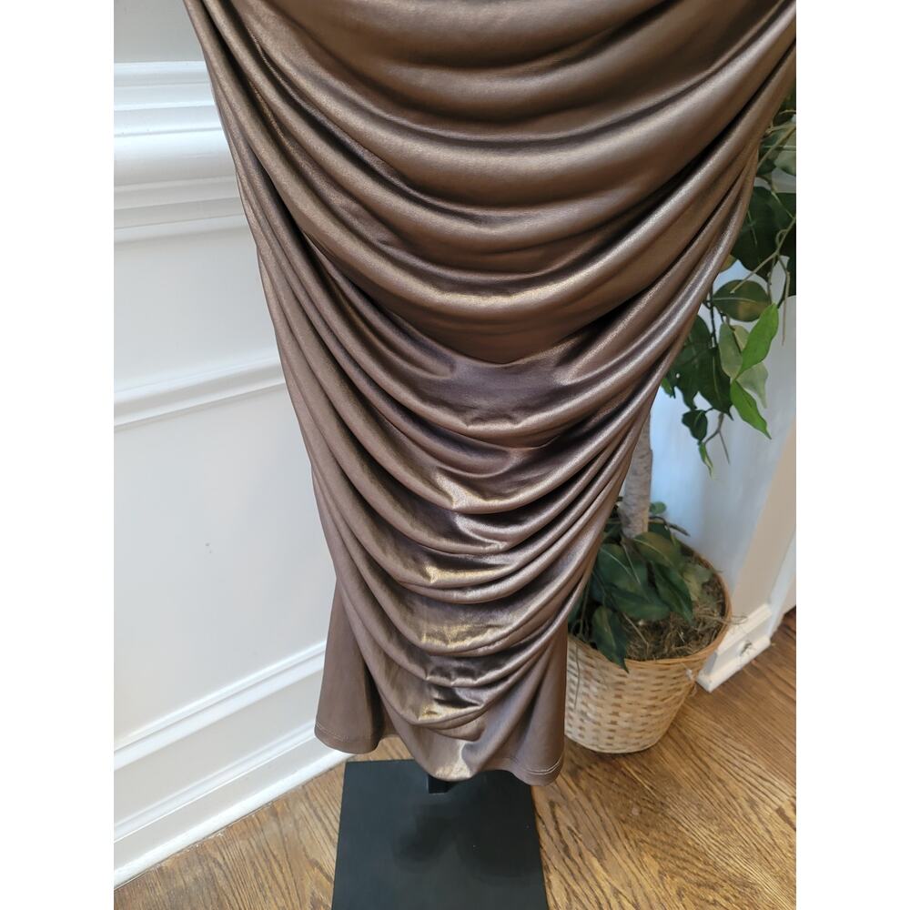 Fashion Nova Bodycon Dress Women's Size Large Metallic Brown One Shoulder - Picture 5 of 11